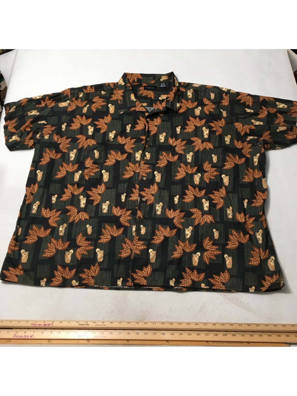 Harbor Bay Men's Short Sleeve Button-Up Shirt Pockets leaves 5XL